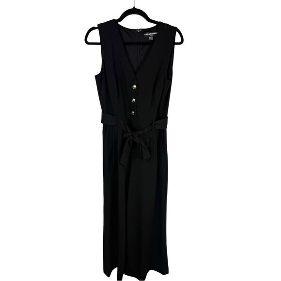 Karl Lagerfeld Black Jumpsuit with Wide Leg Crop Pants- size 8 - Picture 2 of 9